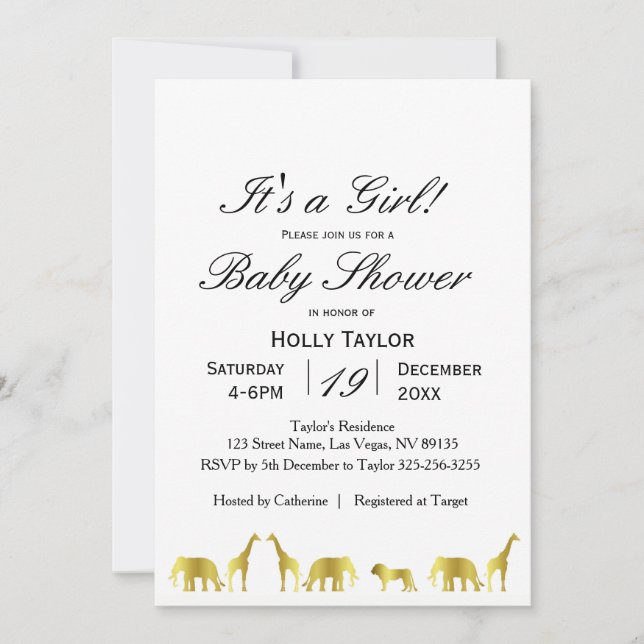Invitation de baby shower de jungle d'or (Devant)