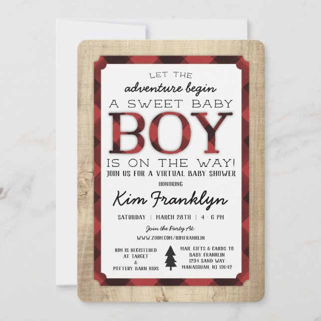 Invitation de Baby shower de la bille de bois virt (Devant)