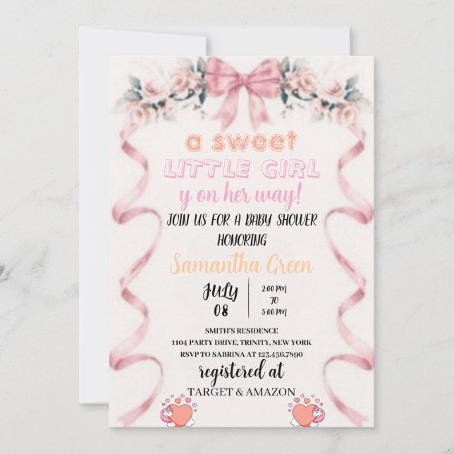 Invitation de Baby shower de la bow rose modifiabl (Devant)