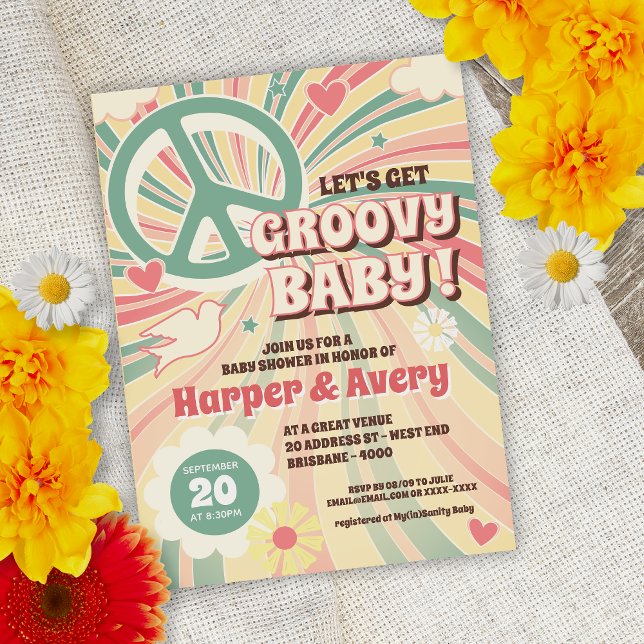 Invitation de Baby shower de la fête hippie des an (Créateur téléchargé)