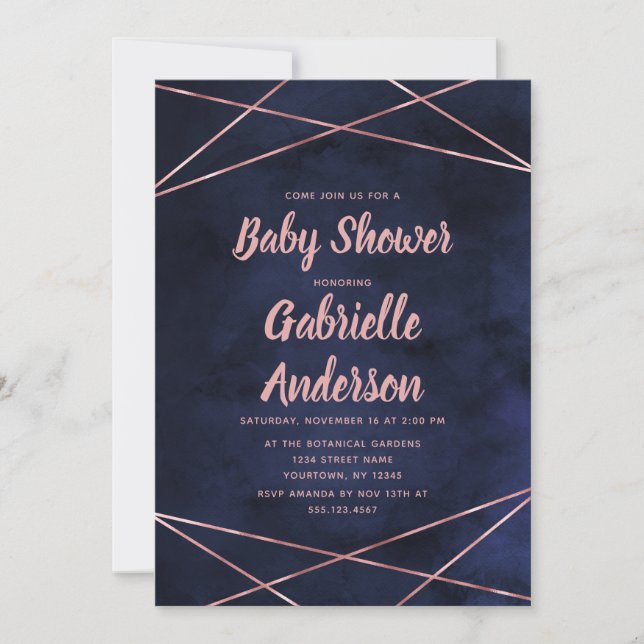 Invitation de Baby shower de la Marine Blue & Rose (Devant)