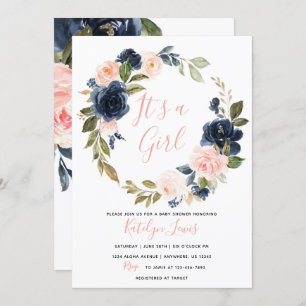 Invitation de Baby shower de la Marine et du Blush