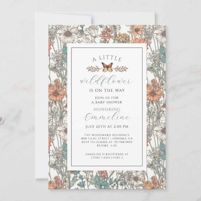 Invitation de Baby shower de la petite fille Fleur (Devant)