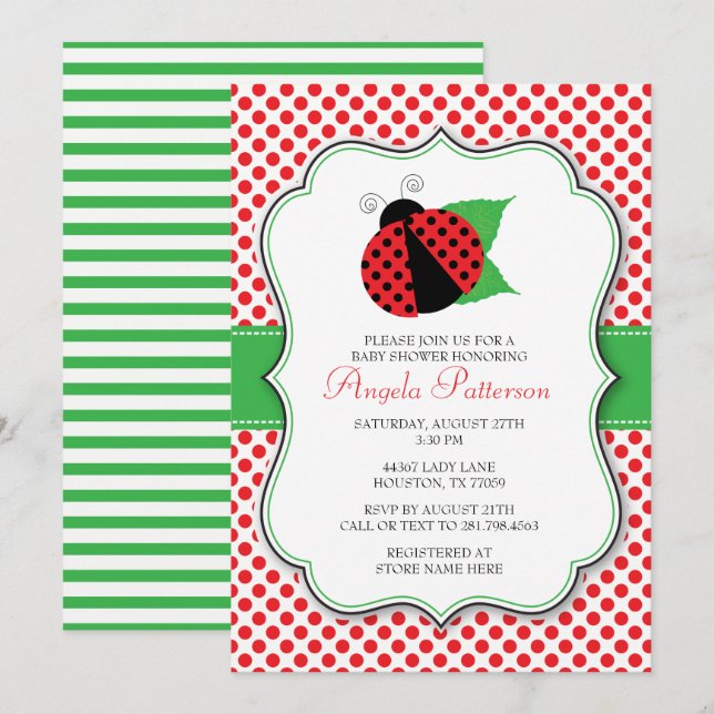 Invitation de Baby shower de Ladybug (Devant / Derrière)