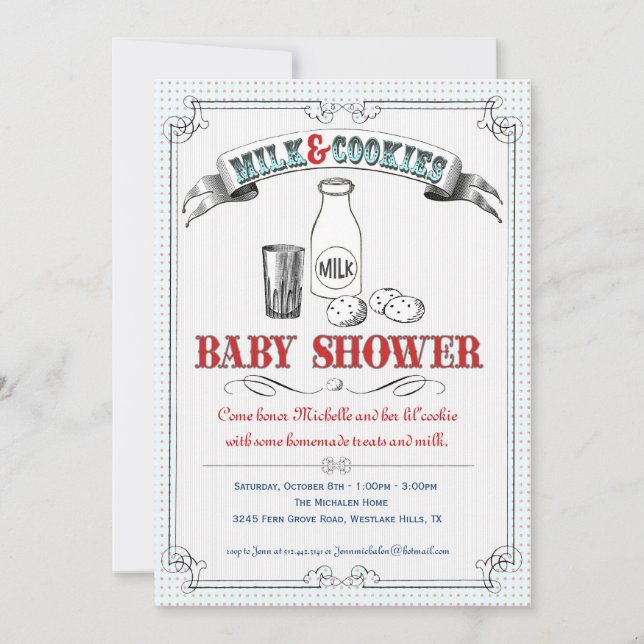 Invitation de baby shower de lait et de biscuits (Devant)