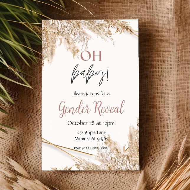 Invitation de Baby shower de laiton Pampas | Boho  (Créateur téléchargé)
