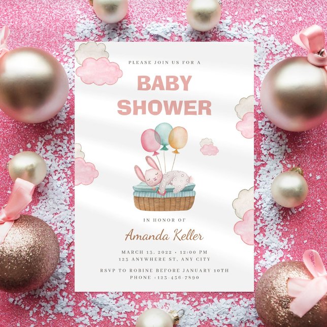 Invitation de Baby shower de lapin dormant rose (Créateur téléchargé)