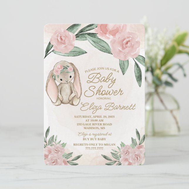 Invitation de Baby shower de lapin doux (Debout devant)