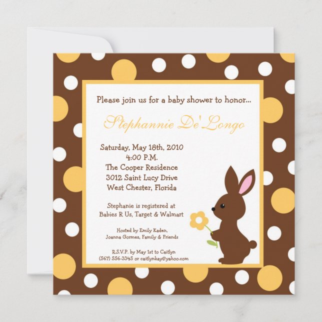 invitation de baby shower de lapin du ressort 5x5 (Devant)