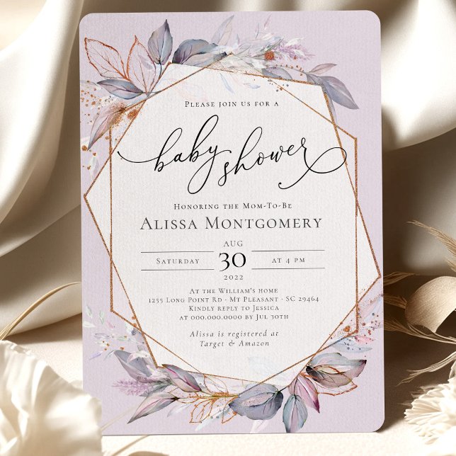 Invitation de Baby shower de lavande violet géomét (Créateur téléchargé)