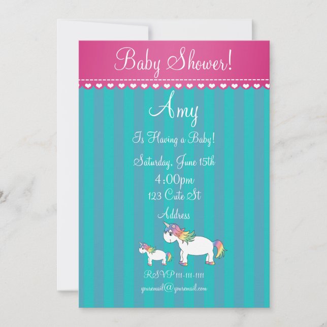 Invitation de baby shower de licorne (Devant)