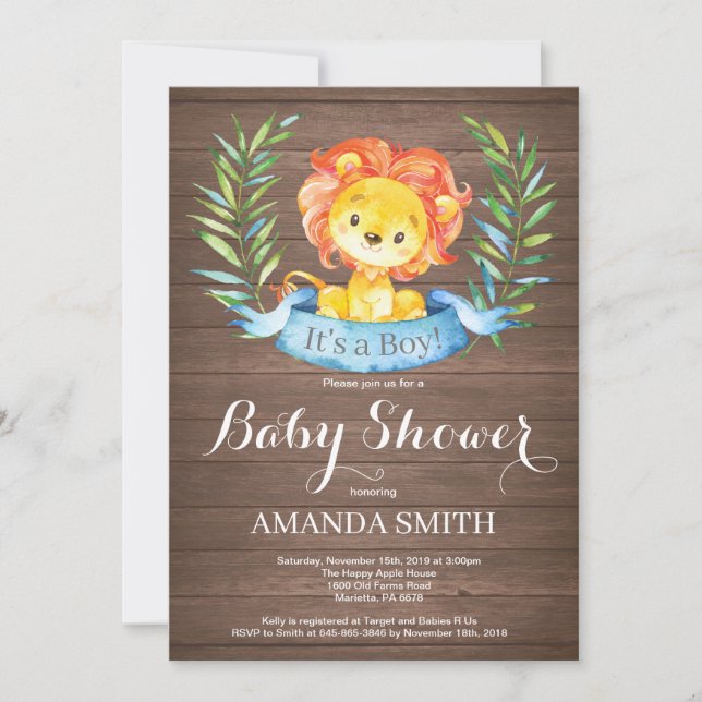 Invitation de Baby shower de Lion Garçon Rustique (Devant)