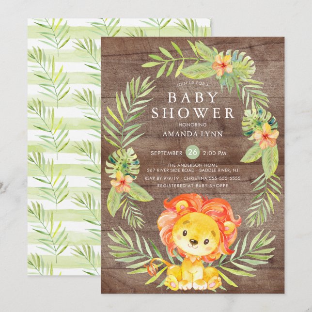 Invitation de Baby shower de Lion Neutre Rustique (Devant / Derrière)