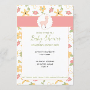 Invitation de Baby shower de Llama rose personnali