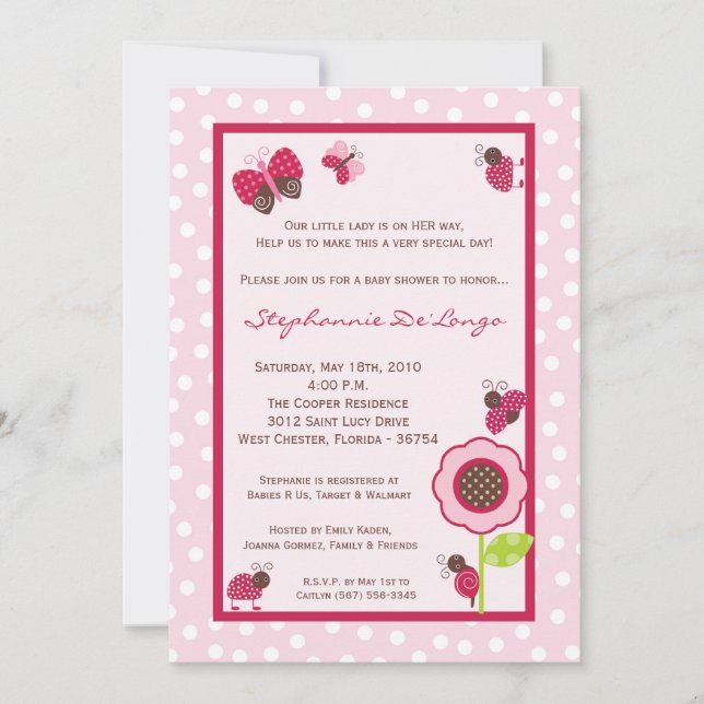 invitation de baby shower de Madame Bug de jardin (Devant)