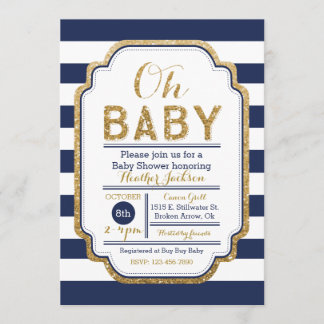 Invitation de baby shower de marine et d'or, bébé