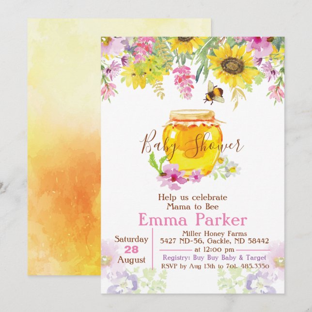 Invitation de Baby shower de miel Bumble Bee (Devant / Derrière)