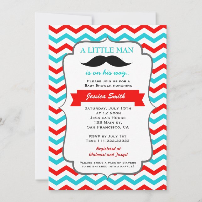 Invitation de baby shower de moustache (Devant)