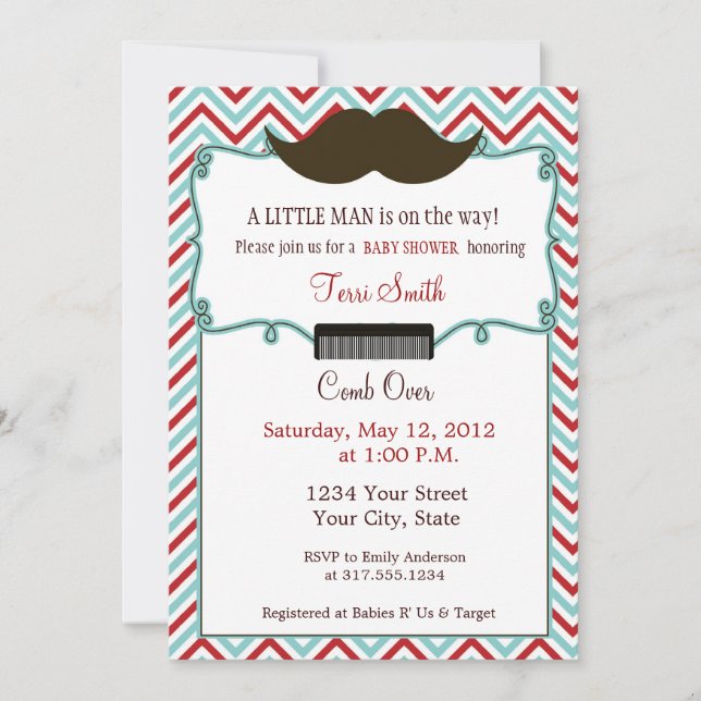 Invitation de baby shower de moustache pour le (Devant)