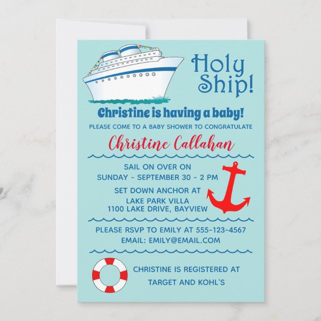 Invitation de Baby shower de navire saint personna (Devant)