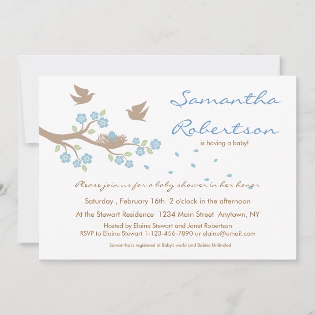 Invitation de baby shower de nid d'oiseaux (Devant)