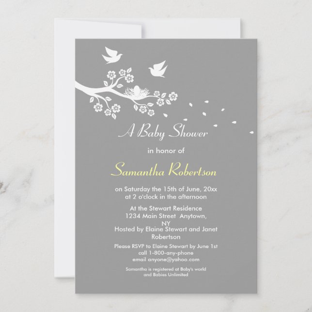 Invitation de baby shower de nid d'oiseaux (Devant)