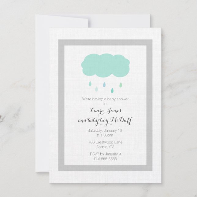 Invitation de baby shower de nuage de pluie (Devant)