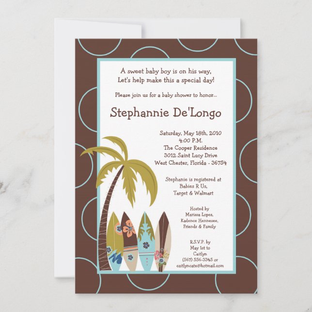 invitation de baby shower de panneaux de surf de (Devant)