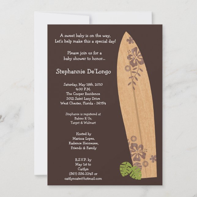 invitation de baby shower de panneaux de surf de (Devant)