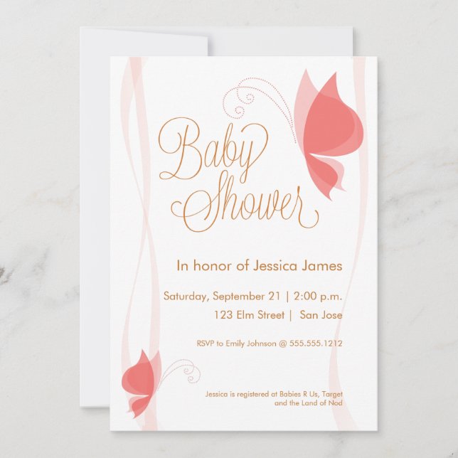 Invitation de baby shower de papillon (Devant)