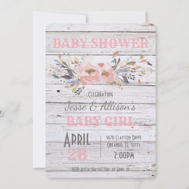 Invitation de Baby shower de pays rustique (Devant)