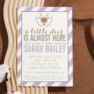 Invitation de Baby shower de Petit Cerf rayé viole