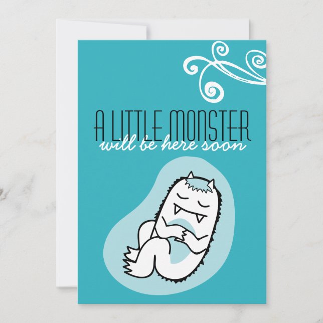 Invitation de Baby shower de petit monstre (garçon (Devant)