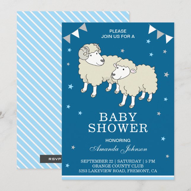 Invitation de Baby shower de petits moutons et d'a (Devant / Derrière)