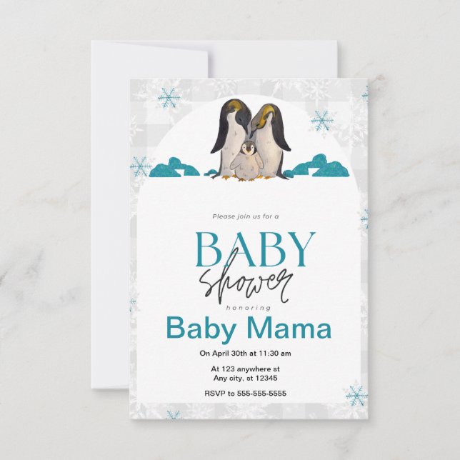 Invitation de Baby shower de pingouin (Devant)