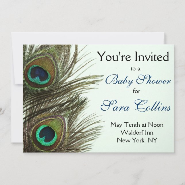 Invitation de baby shower de plume de paon (Devant)