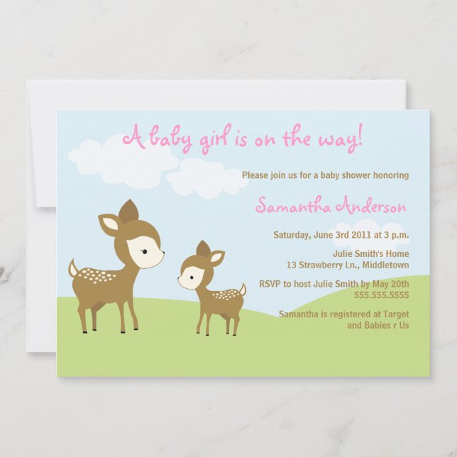 Invitation de Baby shower de printemps des cerfs e (Devant)