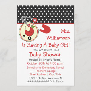 Invitation de baby shower de professeur - rouge et