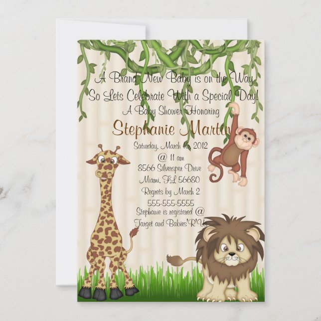 Invitation de baby shower de safari (Devant)