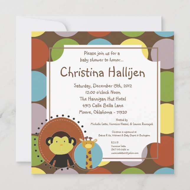 invitation de baby shower de safari de contes de (Devant)