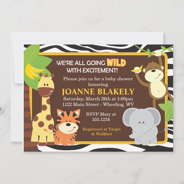 Invitation de baby shower de safari de jungle (Devant)