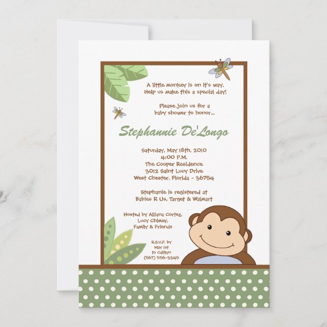 invitation de baby shower de safari de singe de (Devant)
