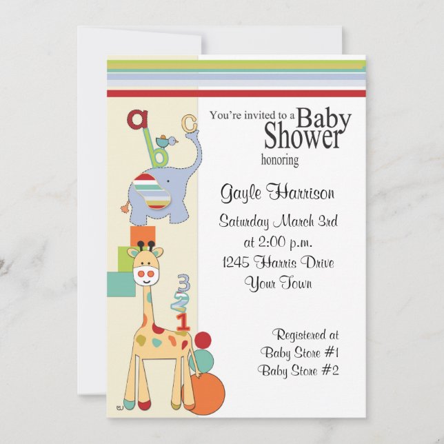invitation de baby shower de saffari d'ABC (Devant)