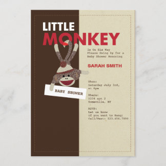 Invitation de baby shower de singe de chaussette