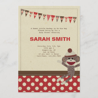 Invitation de baby shower de singe de chaussette