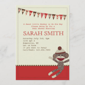 Invitation de baby shower de singe de chaussette