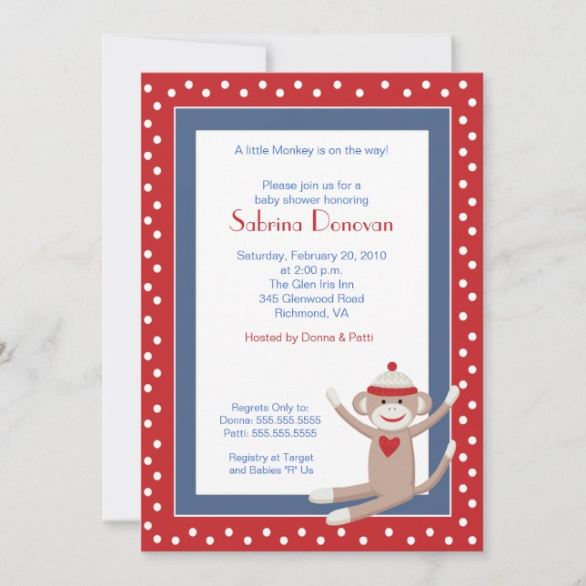 Invitation de Baby shower de singe de réserve 5x7  (Devant)