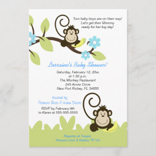 Invitation de Baby shower de singe jumeau (Taille 