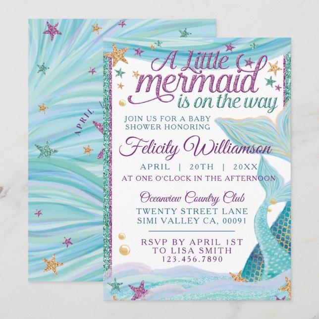 Invitation de Baby shower de sirène de mer géologi (Devant / Derrière)