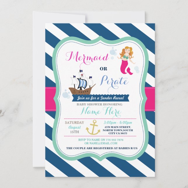 Invitation de baby shower de sirène ou de pirate (Devant)